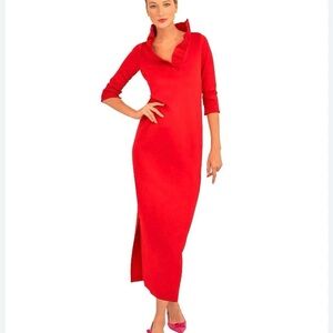 Gretchen Scott ruffle neck maxi dress Red crimson NWT $248